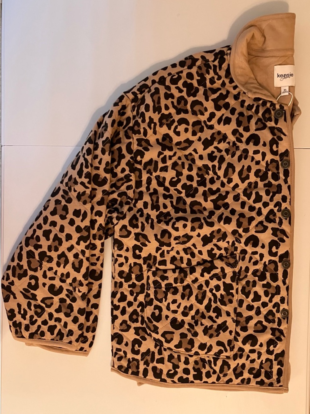 Kensie Quilted Puffer Light Spring Jacket Button-Up Leopard Cheetah Extra Large - Picture 14 of 14